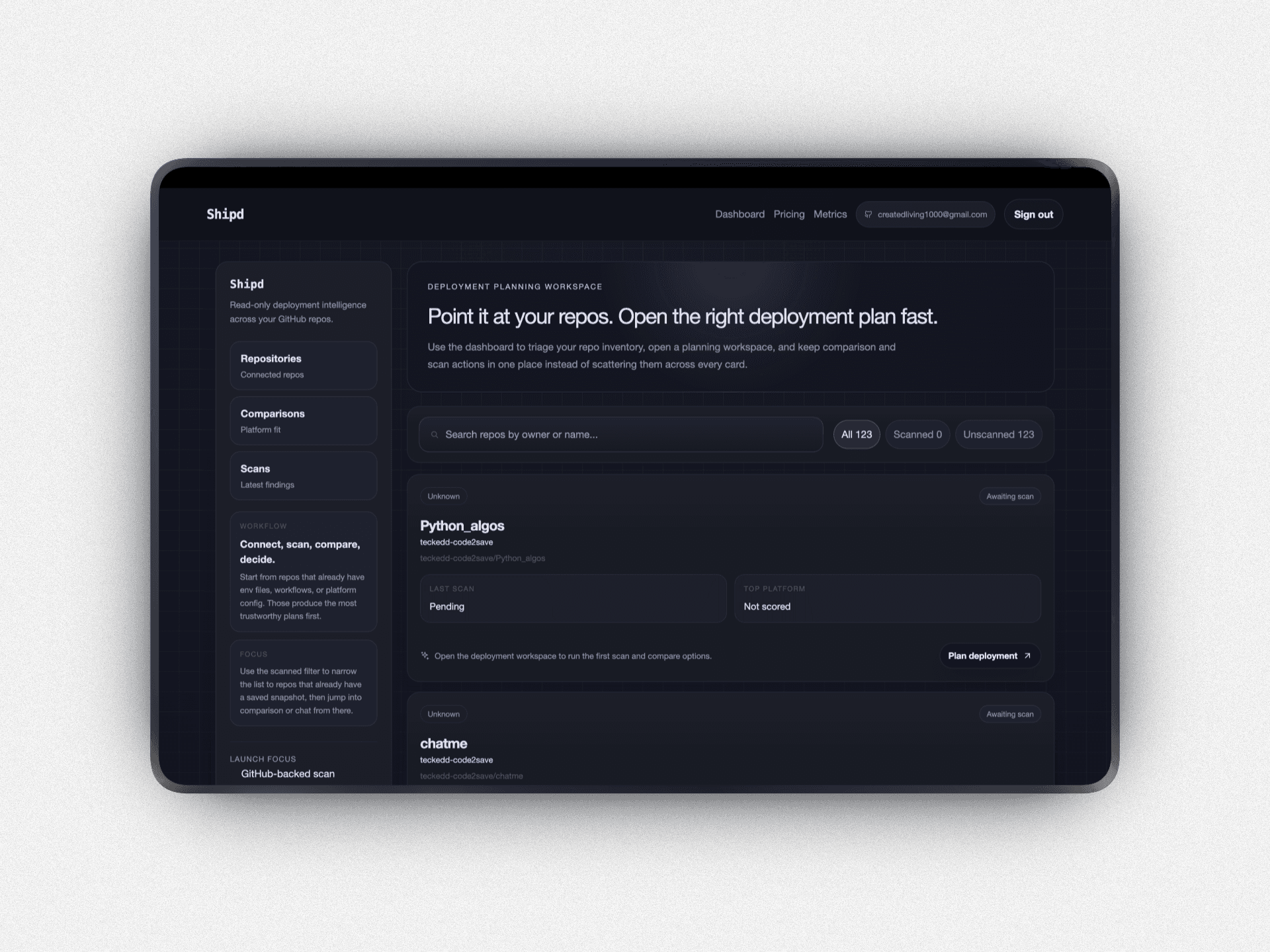 Shipd repository selection view